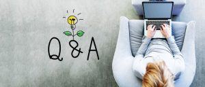 Q&A graphic with woman on laptop